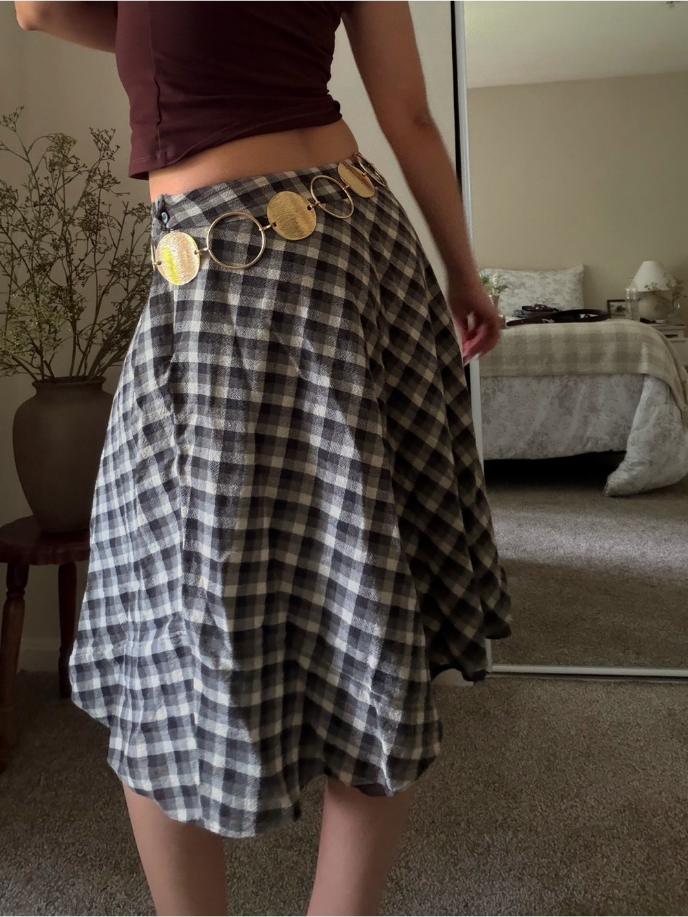 Plaid A-Line Midi Skirt 100% WOOL